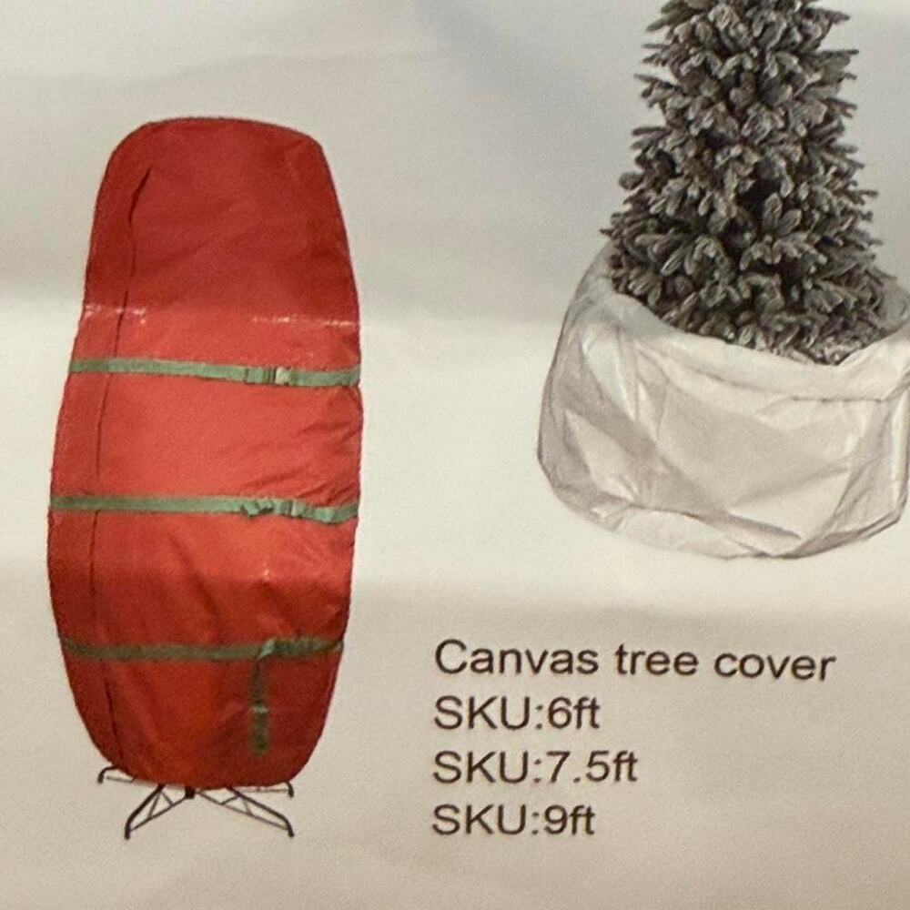 Red canvas Christmas tree storage cover for a 6 ft tree